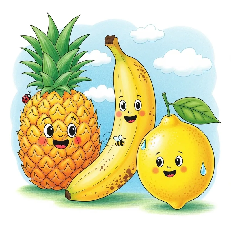 Fruit Drawings for Kids: Pineapple, Banana, Lemon | Child-Friendly Design