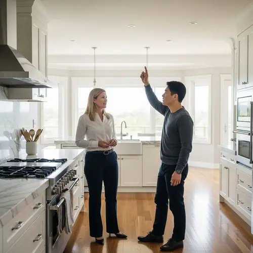 Professional Real Estate Agent Showing Modern Kitchen | Home Inspection