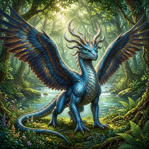 Majestic Fantastical Creature in Serene Forest