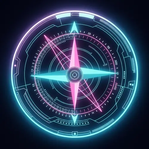 Futuristic Quantum Compass in Vivid Neon Colors
