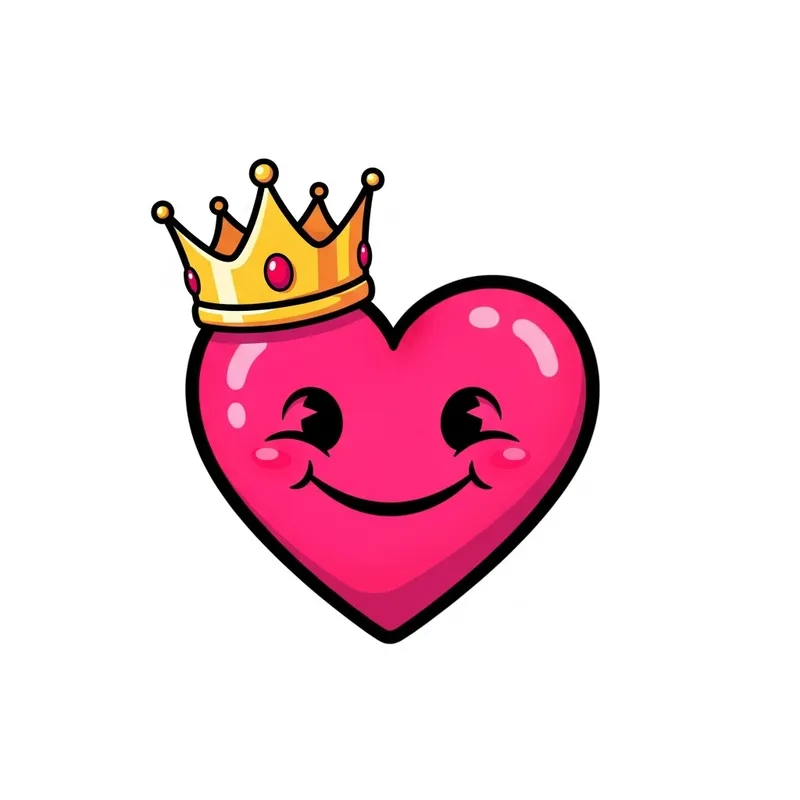 Whimsical Smiling Pink Heart Emoji with Golden Crown Whimsical Smiling Pink Heart Emoji with Golden Crown