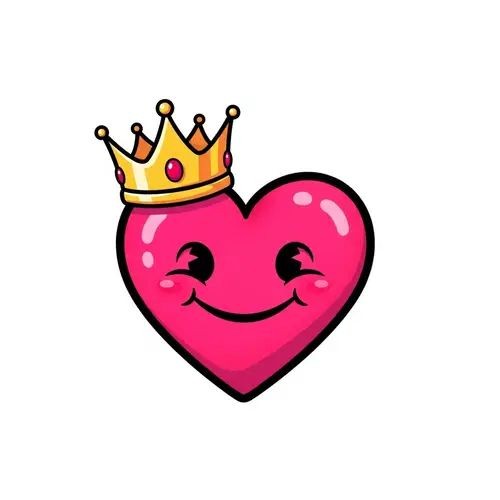 Smiling Pink Heart Emoji with Golden Crown | Digital Illustration