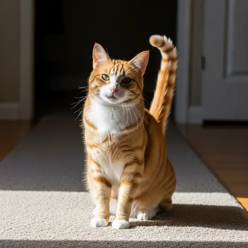 Orange and White Striped Cat Sitting on Plush Carpet