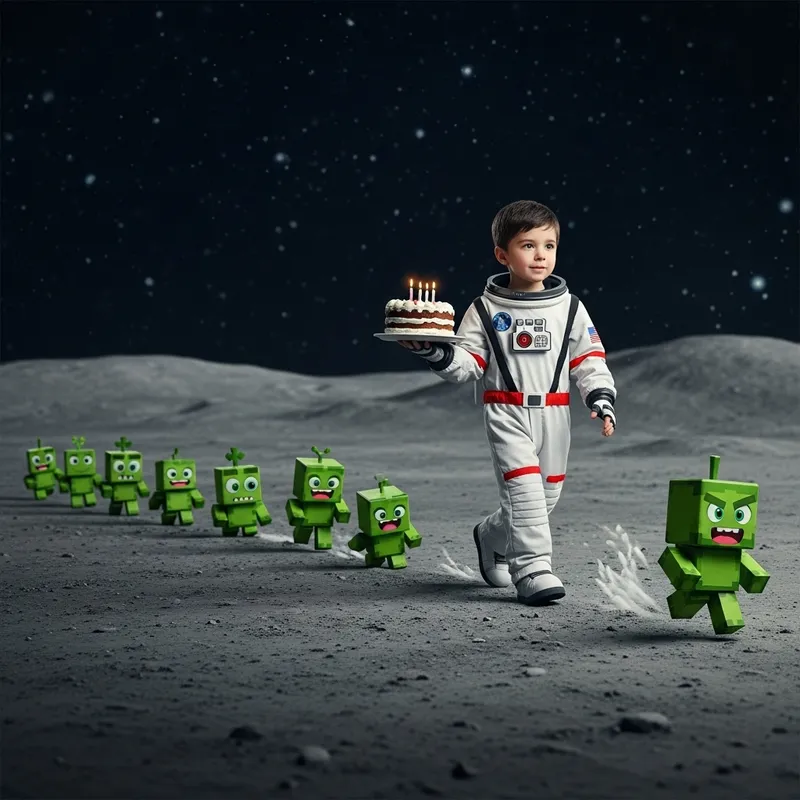 6-Year-Old Boy's Fun Space Adventure on Moon with Birthday Cake