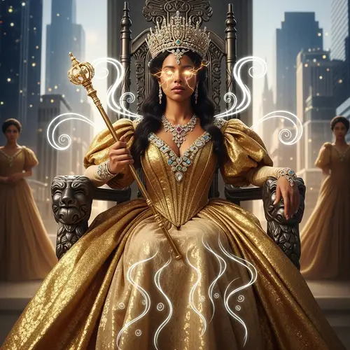 Radiant Woman in Gold Gown at New Jerusalem | Divine Aura