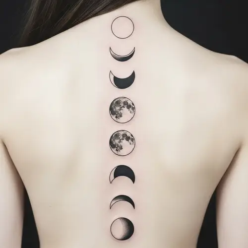 Moon Phases Spine Tattoo: Minimalistic Design