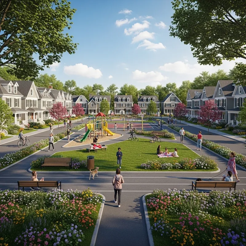 Vibrant Community Neighborhood with Park and Diverse Residents