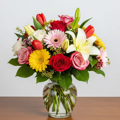 Romantic Flower Bouquet | Mixed Roses, Tulips, Daisies & Lilies