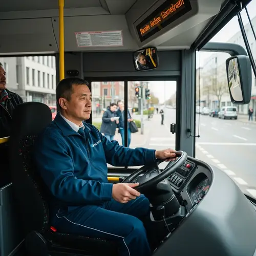 Professional Asian Male Bus Driver in City Bus - Urban Transport
