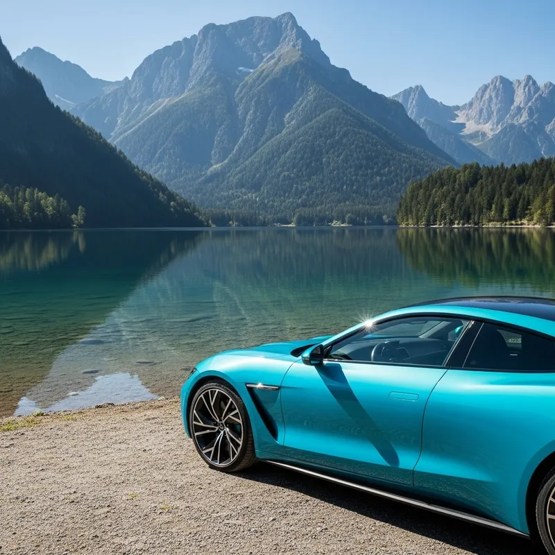 Tranquil Turquoise Car By Serene Lake