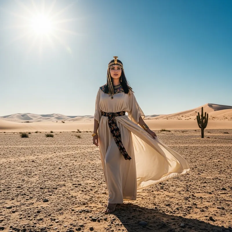 Middle-Eastern Woman in Traditional Egyptian Attire in Desert