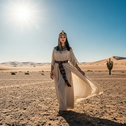 Middle-Eastern Woman in Traditional Egyptian Attire Desert Scene