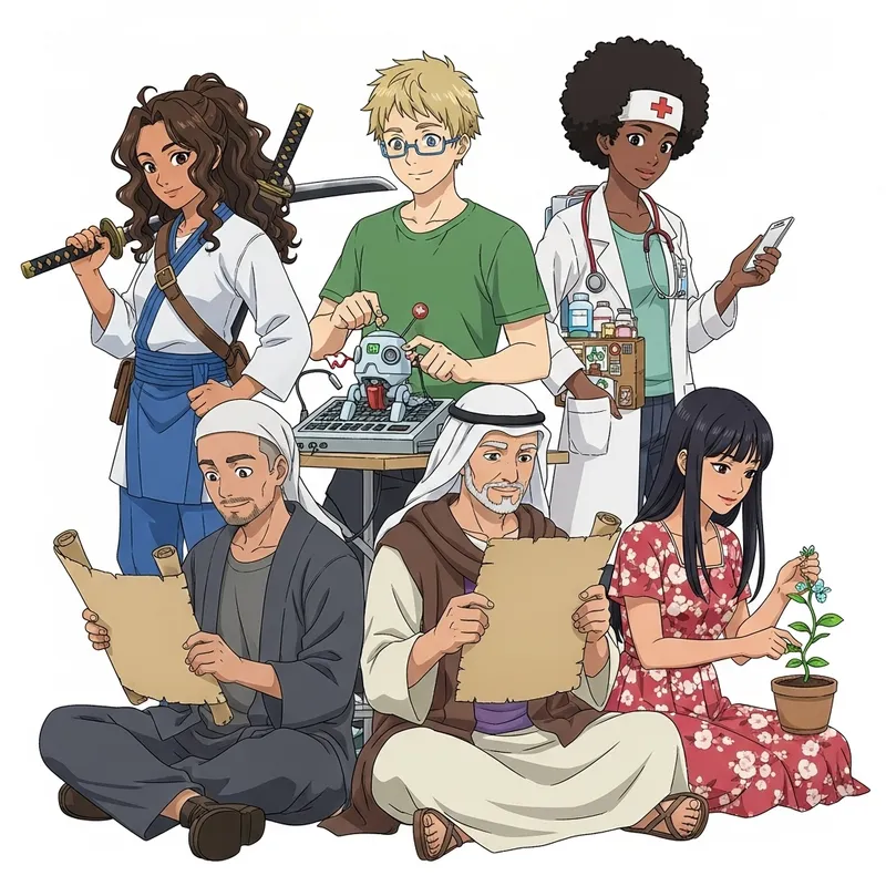 Diverse Anime Friends in Vibrant Scene