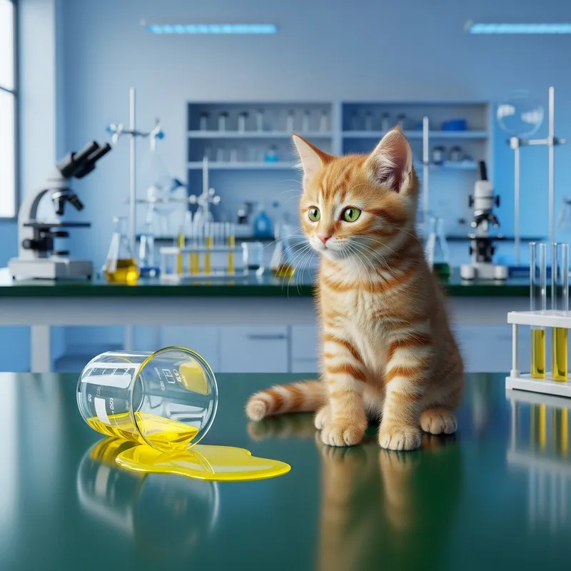 Curious Ginger Kitten in Lab | Unexpected Chemistry Spill Curious Ginger Kitten in Lab | Unexpected Chemistry Spill