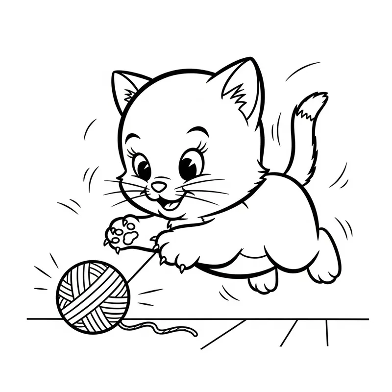 Playful Kitten Coloring Page for 4-Year-Olds