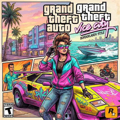 GTA Vice City Cover Art in Borderlands Style