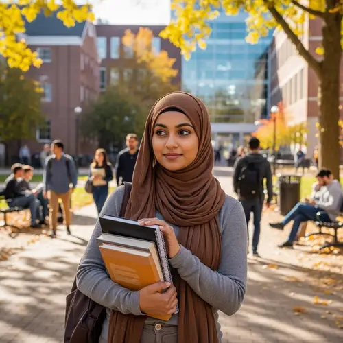 Beautiful South Asian Student in Hijab Studying on Campus