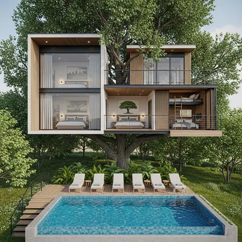 Modern Treehouse Design in Scenic Natural Setting