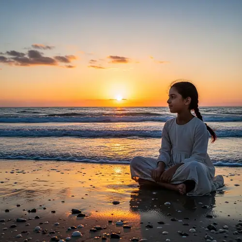 Arabic Girl Serenely Contemplating the Sea | Website Name