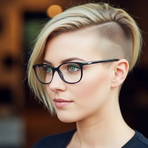 Blond Woman with Green Eyes and Black Glasses