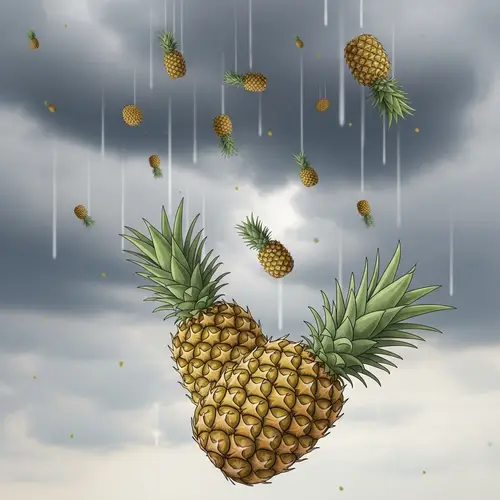 Whimsical Pineapple Storm: Tropical Fruits Falling From the Sky