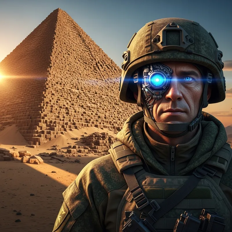 Blue Eye, Pyramid, Russian Soldier - Captivating Image Combo