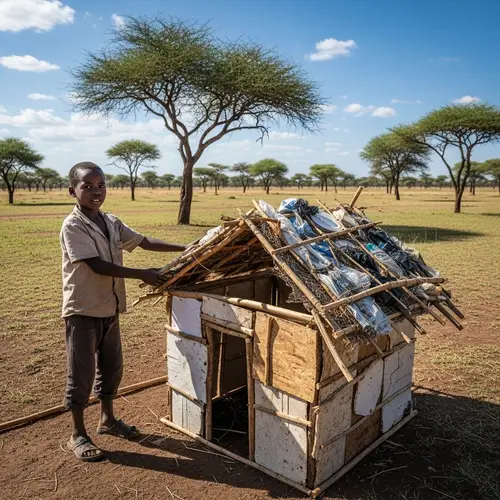 Inspiring Story: Young African Child Building House with Resourcefulness