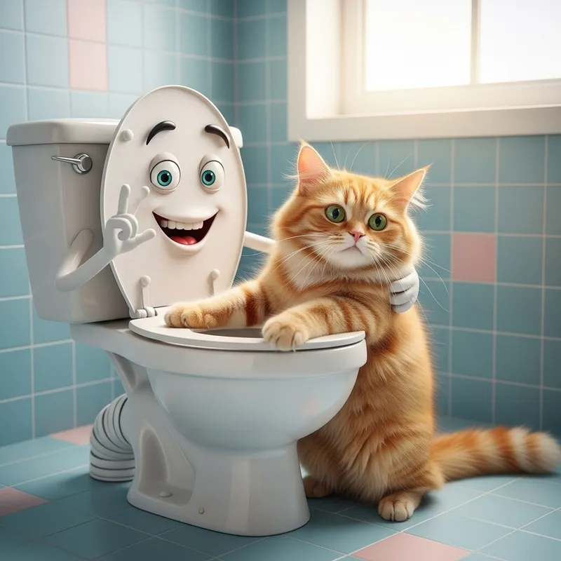 Quirky Toilet Holds Orange Cat | Bathroom Hijinks