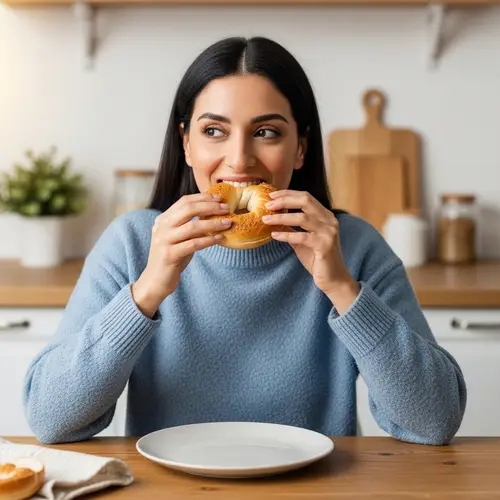 Suzanna Varnina Enjoying a Fresh Bagel | Homely Kitchen Scene