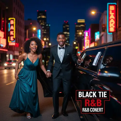Black Tie R&B Concert: Elegant African American Couple Arrival