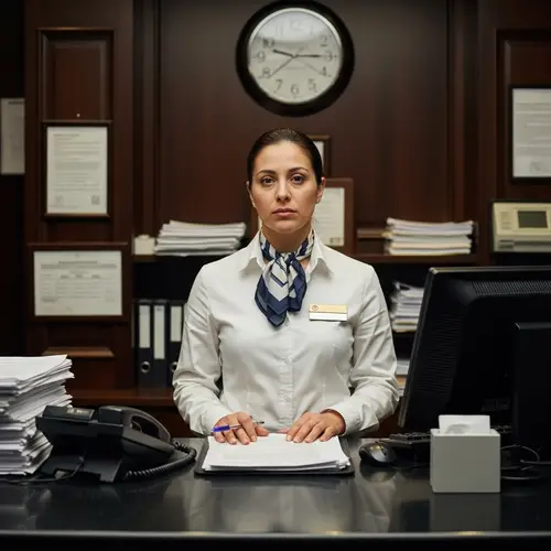 Dedicated Hotel Employee Managing Front Desk Amidst Chaos