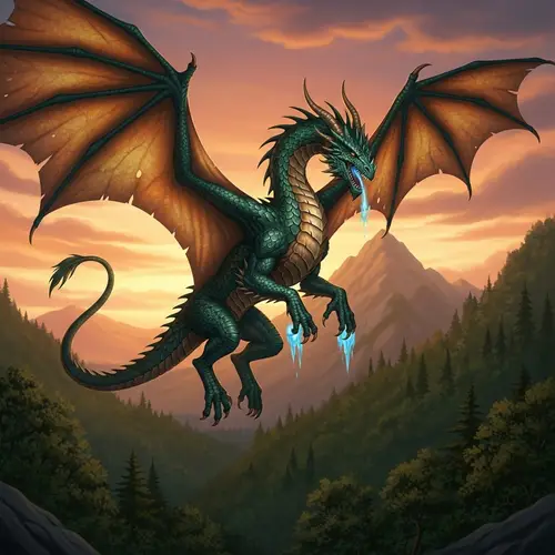 Majestic Dragon Soaring Over Verdant Forest