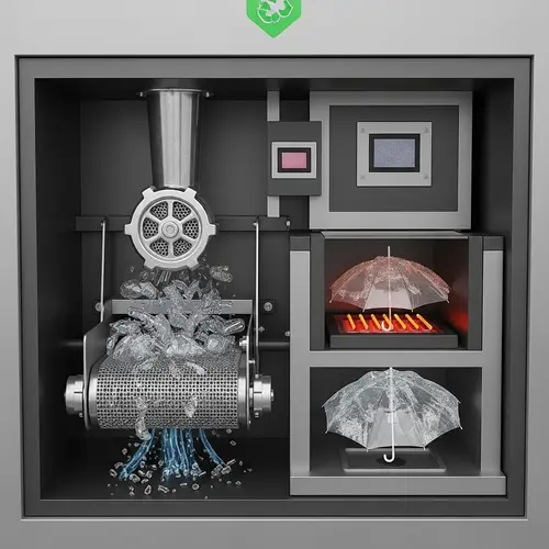 Eco-Friendly Umbrella Dispenser: Self-Cleaning, Trash Grinding & Molded Umbrellas