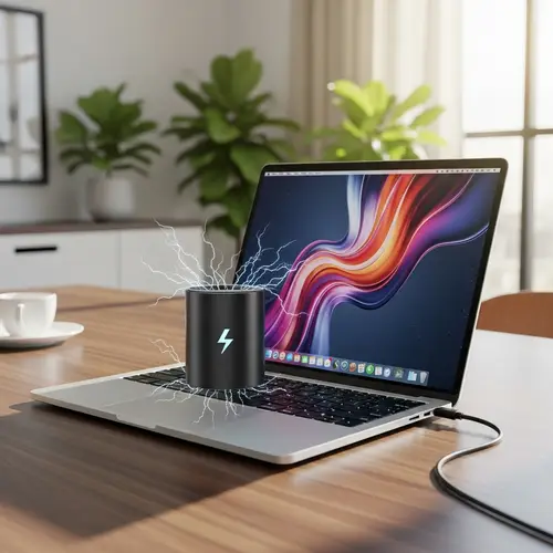 Silver Laptop on Wooden Desk | Abstract Wallpaper Display