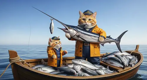 Ginger Scottish Cat and Kitten Fishing | Realistic Art Style