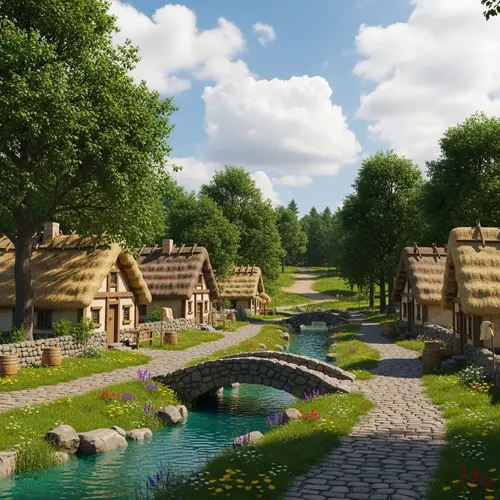 Tranquil Village Amidst Lush Meadows | Rural Charm
