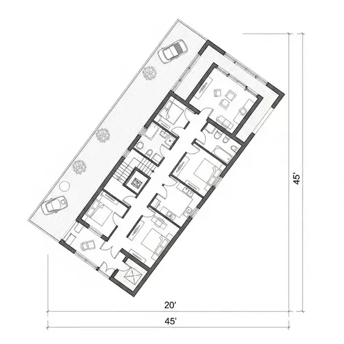 Detailed Floor Plan of 20x45 Plot: Room Divisions, Accurate Proportions
