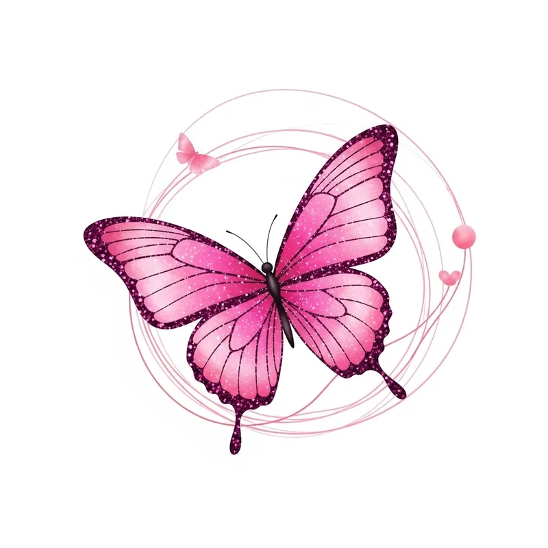 Pink Glitter Butterfly Design with Nature Elements