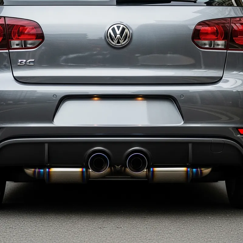 Sleek Grey VW Golf R Mk6 with Central Titanium Dual-Tip Exhaust