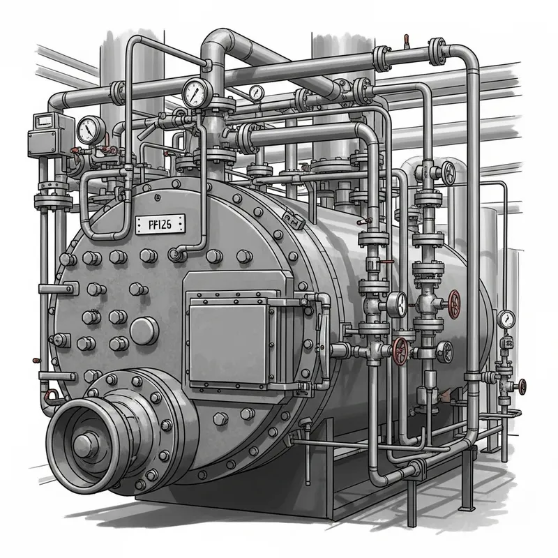 Rugged Industrial Boiler 2D Design Illustration
