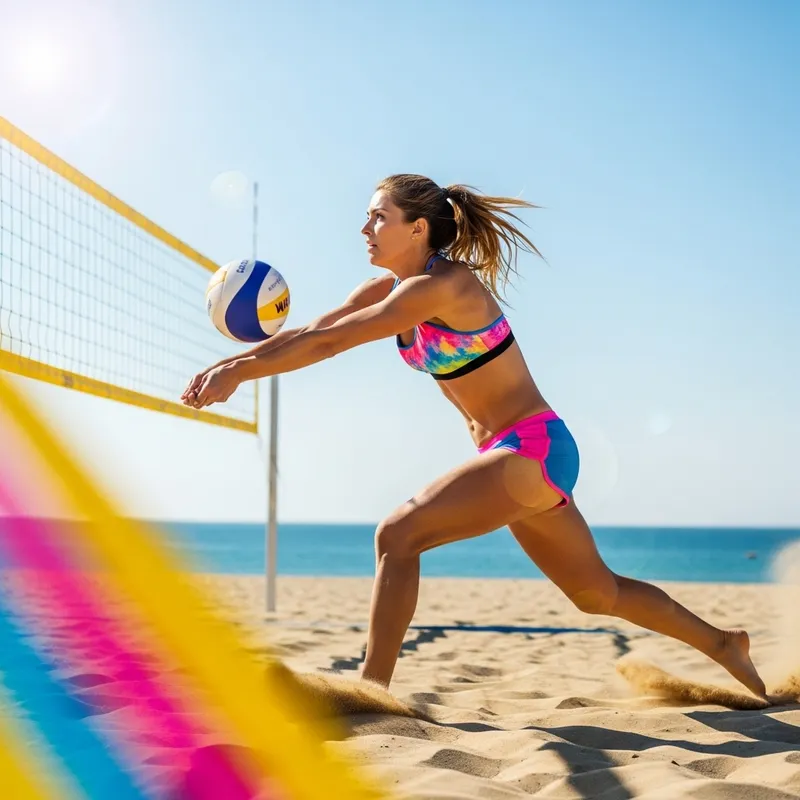 Blonde Woman Playing Beach Volleyball | Competitive Action Scene Blonde Woman Playing Beach Volleyball | Competitive Action Scene
