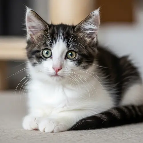 Adorable Black and White Feline: Fluffy and Majestic