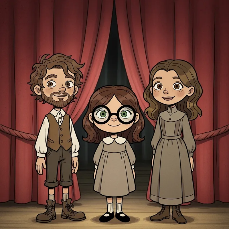 Vintage Animation Characters: Brown Hair, Green Eyes, Black Glasses