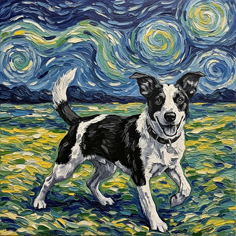 Majestic Dog Portrait in Van Gogh Style with Swirling Textures