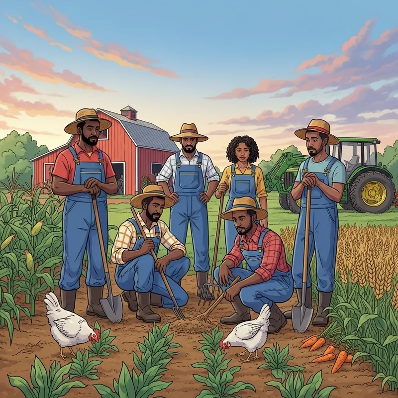 Black Farmers Engaged in Passionate Discussion in Rural Scenery Black Farmers Engaged in Passionate Discussion in Rural Scenery