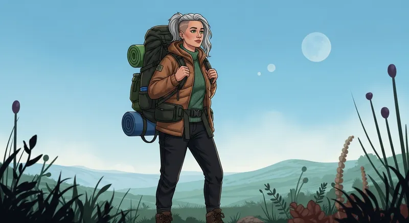 Serene Eco-Friendly Hiker in Unique Alien Landscape