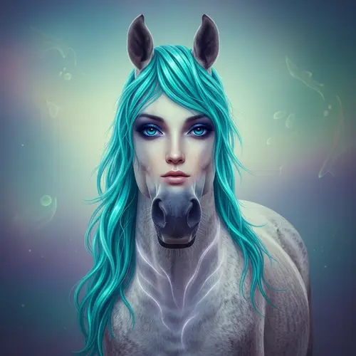 Surreal Horse with Vibrant Turquoise Hair