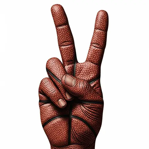Realistic Hand Making Peace Sign with Basketball Texture