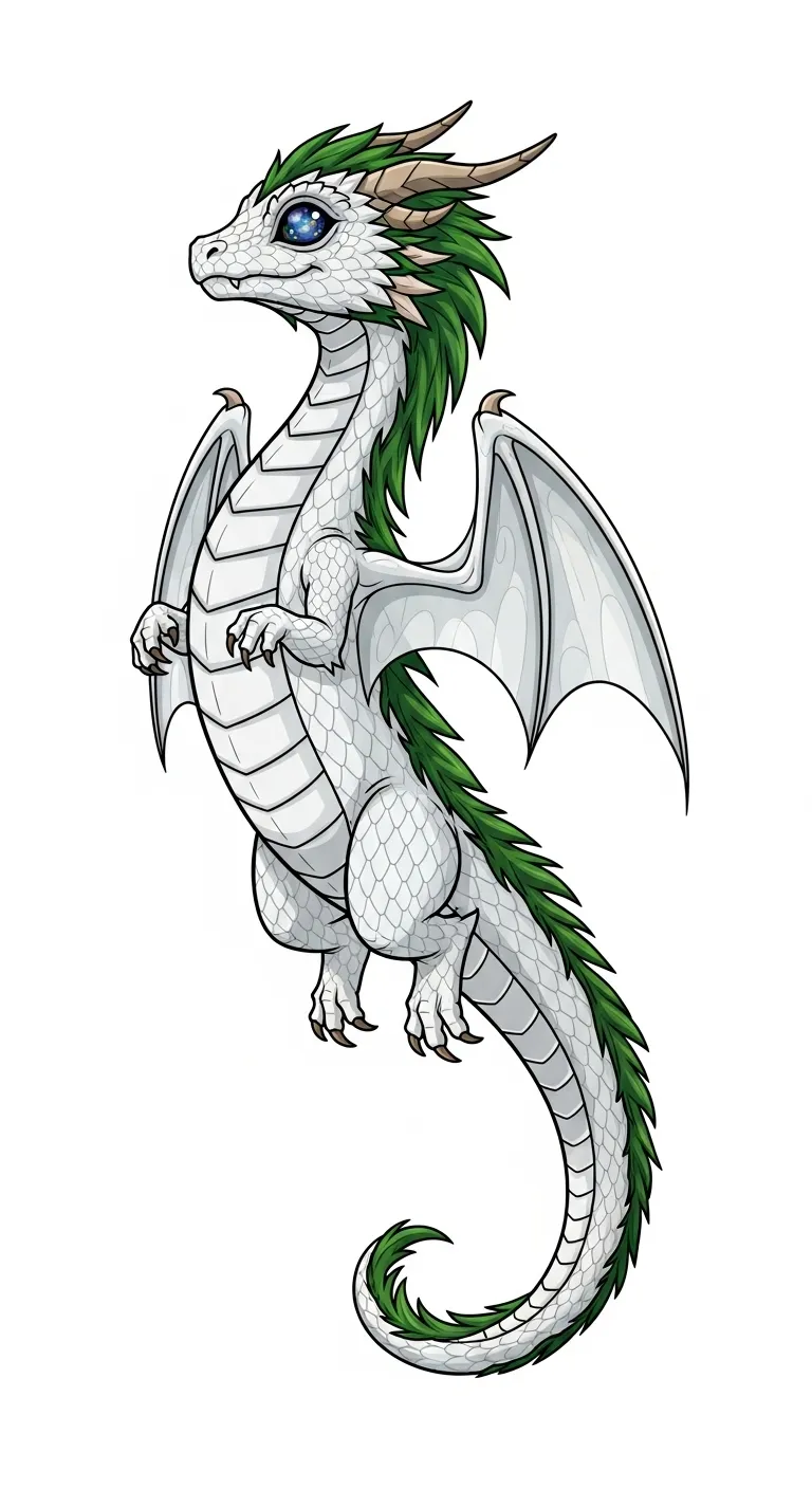 Cute Juvenile White Scales Dragon Flying - Mysteries of the Cosmos