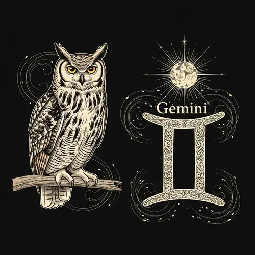 Majestic Owl with Gemini Symbol and Mercury | Air Element Art